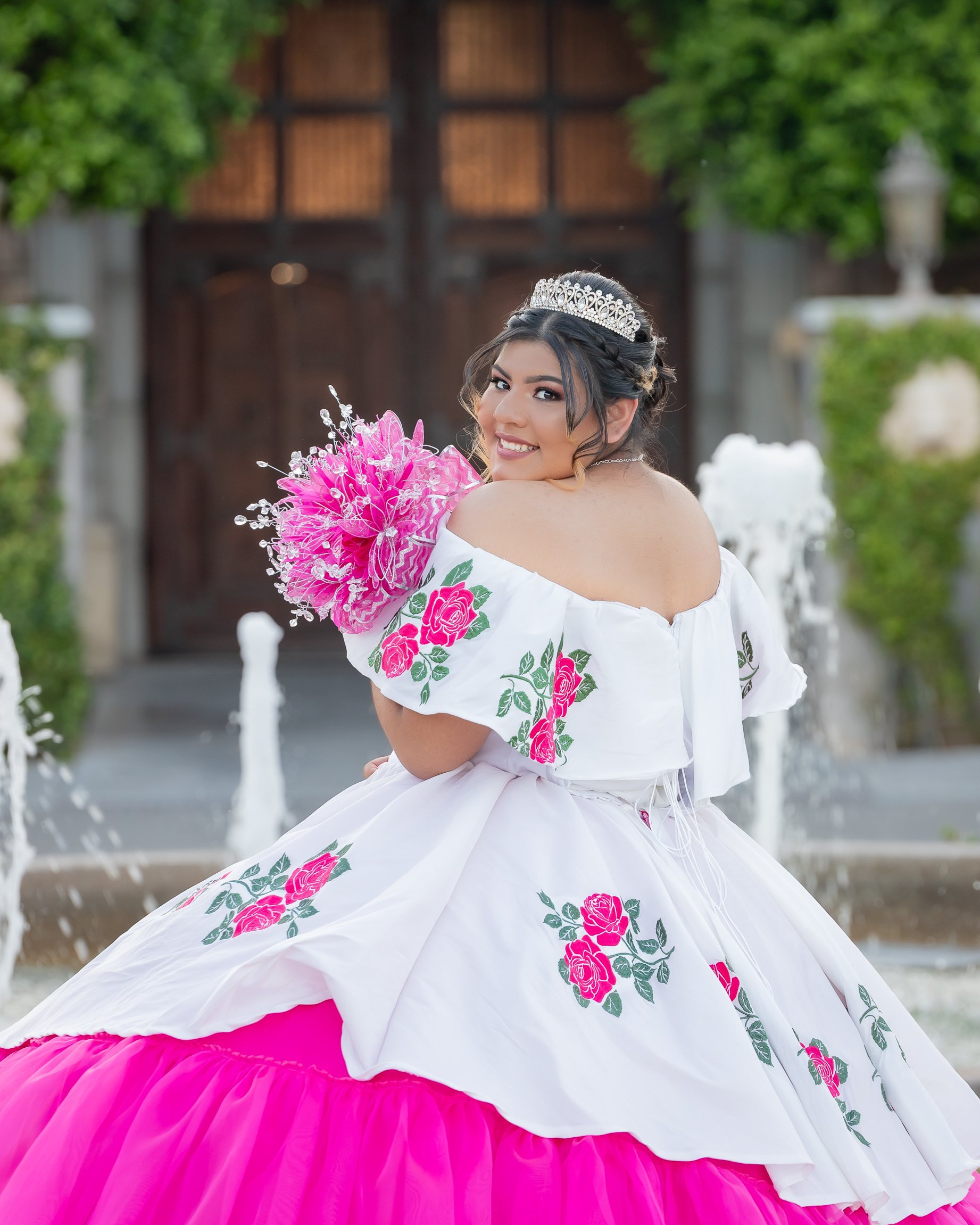 Ashley quinceañera portrait by Pak Studios in dress portrait session at Ashley’s Castle in Chandler, Arizona